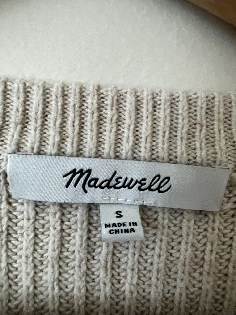 Madewell | Beige Slouchy Ribbed Crewneck Sweater Front Pocket #AA782 Size S - Picture 3 of 17